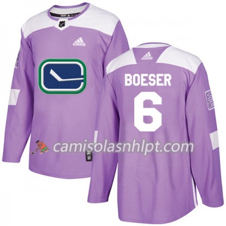 Camisola Vancouver Canucks Brock Boeser 6 Adidas 2017-2018 Roxo Fights Cancer Practice Authentic - Homem